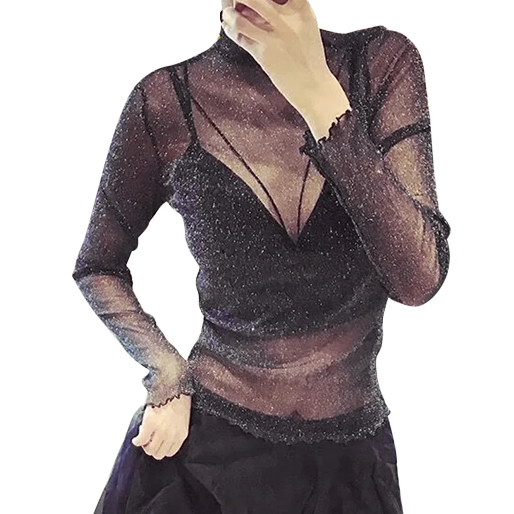 Sexy Mesh Blouse Women Tops Long Sleeve Stand Collar Female Casual Polka Dot Star Shirt Transparent Elegant Tees Hollow Out #30
Sexy Mesh Blouse Women Tops Long Sleeve Stand Collar Female Casual Polka Dot Star Shirt Transparent Elegant Tees Hollow Out #30