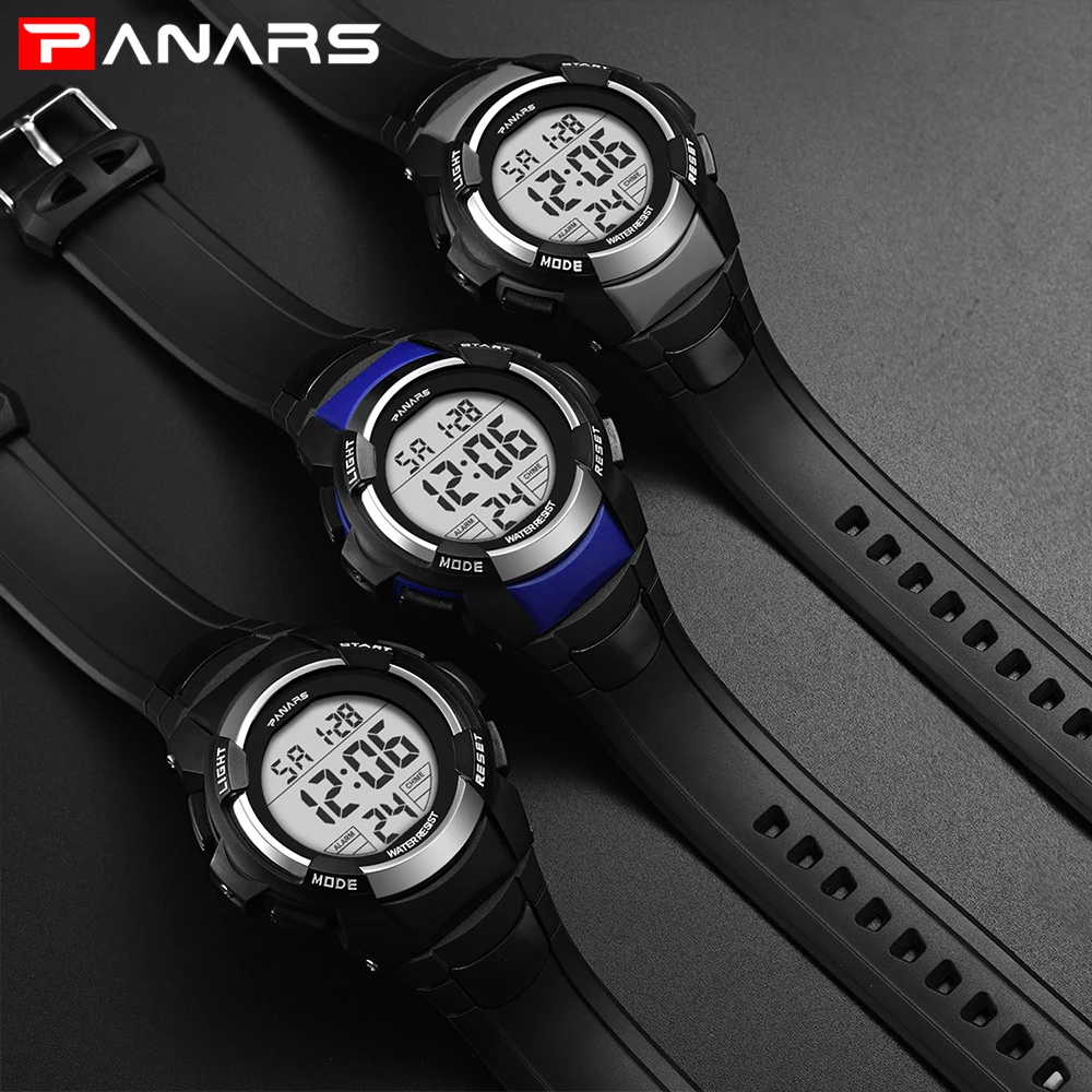 

PANARS Digital Sports Watch Students Count Down Timer Alarm Clock Boy LED Display Wristwatches Chronograph Swimming Watches 8012