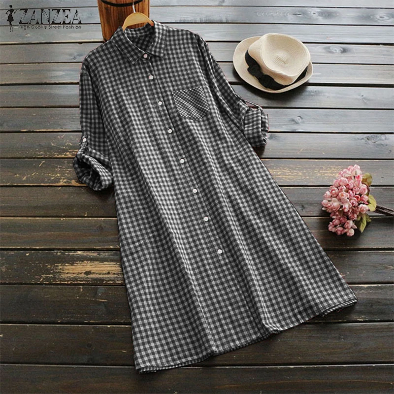 2021 Summer ZANZEA Cotton Linen Dress Women Vintage Check Plaid Mini Dresses Casual Loose Shirt Beach Vestido S-
2021 Summer ZANZEA Cotton Linen Dress Women Vintage Check Plaid Mini Dresses Casual Loose Shirt Beach Vestido S-