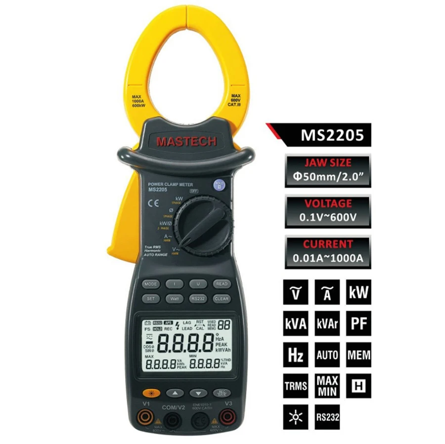 MASTECH MS2203 MS2205 Высокая чувствительность 3 фазы TRMS Цифровой Токоизмерительные