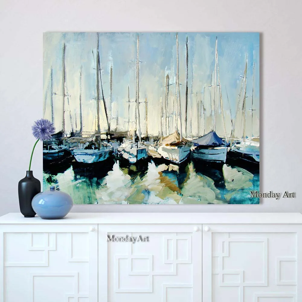 

Hot sale High Quality 100% handpainted Abstract boats seascape Oil Painting On Canvas Handmade Beautiful Landscape Oil Paintings