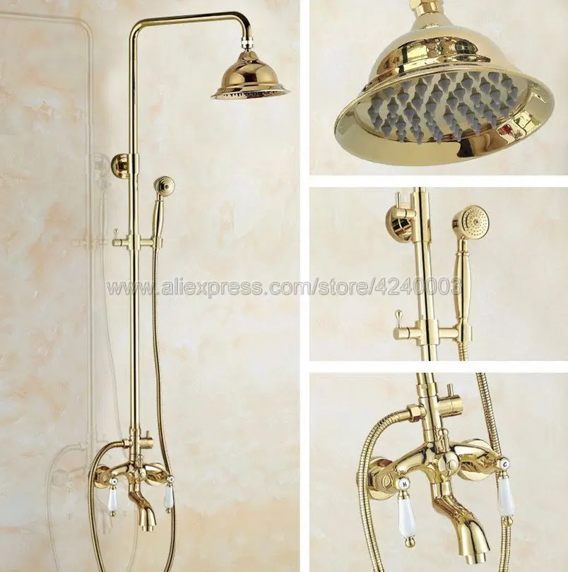 Luxury Gold Color Brass Bathroom Shower Faucet Bath Faucet Mixer Tap With Hand Shower Head Set Wall Mounted Kgf426
Luxury Gold Color Brass Bathroom Shower Faucet Bath Faucet Mixer Tap With Hand Shower Head Set Wall Mounted Kgf426