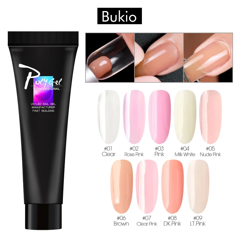 Bukio акриловые PolyGel ногтей быстрая строительный Гель лак прозрачный розовый