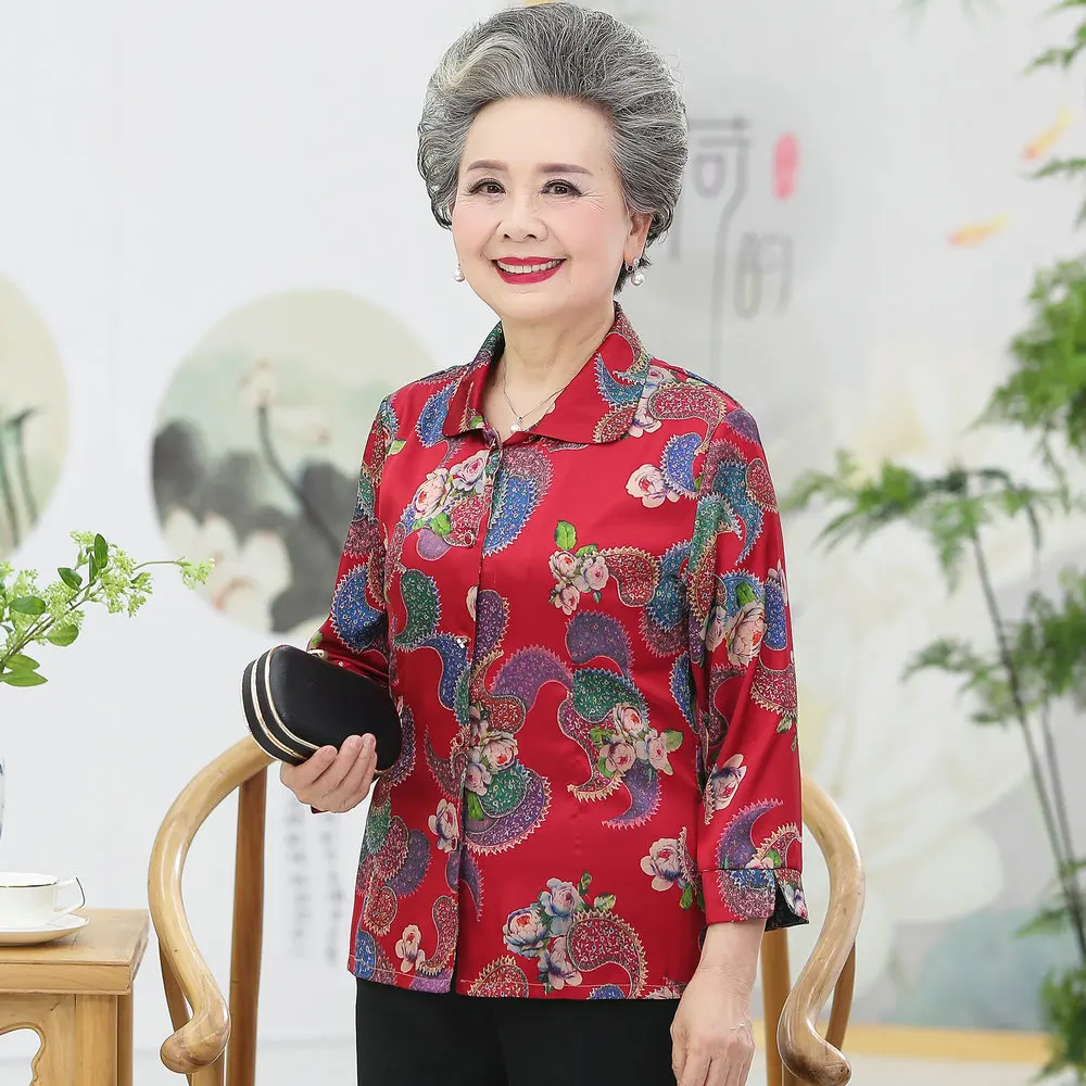 Elderly Women Flower Shirts Elderly Lady Oriental Top Red Blue Flower Pattern Blouses Grandma Mother Elegant Silk Shirt Spring
Elderly Women Flower Shirts Elderly Lady Oriental Top Red Blue Flower Pattern Blouses Grandma Mother Elegant Silk Shirt Spring
