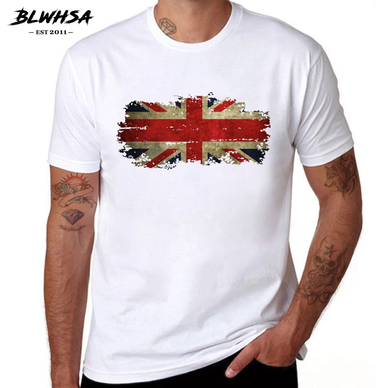 

Футболка BLWHSA мужская с изображением флага Великобритании, повседневная тенниска из хлопка с коротким рукавом, крутая майка с принтом в стиле хип-хоп, уличная одежда с британским флагом