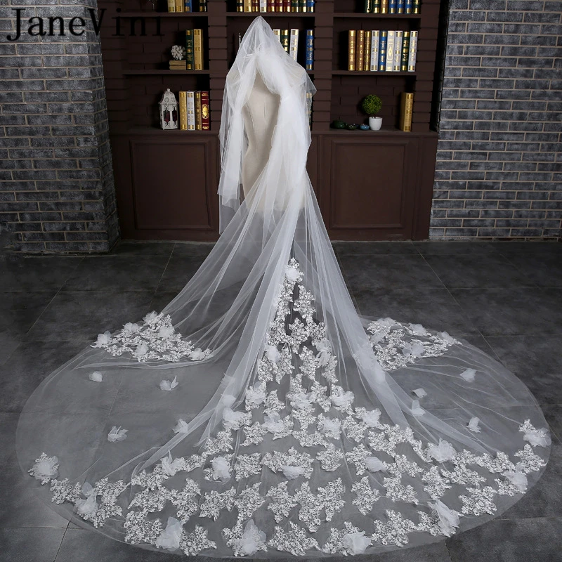 JaneVini Elegant Cathedral Long Bridal Veils 2019 One Layer Lace Appliques Sequins Soft Tulle Veil with Comb Wedding Accessories
JaneVini Elegant Cathedral Long Bridal Veils 2019 One Layer Lace Appliques Sequins Soft Tulle Veil with Comb Wedding Accessories