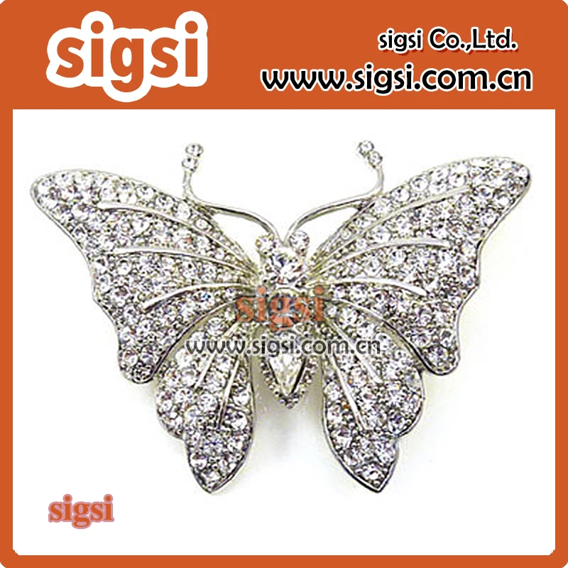wholesale sparkly clear rhinestone brooch butterfly pin for wedding/gift