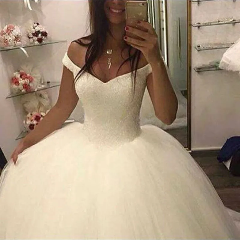 2022 New Bling Bling Ball Gown Wedding Dress Off the Shoulder Bridal Wedding Gowns
2022 New Bling Bling Ball Gown Wedding Dress Off the Shoulder Bridal Wedding Gowns