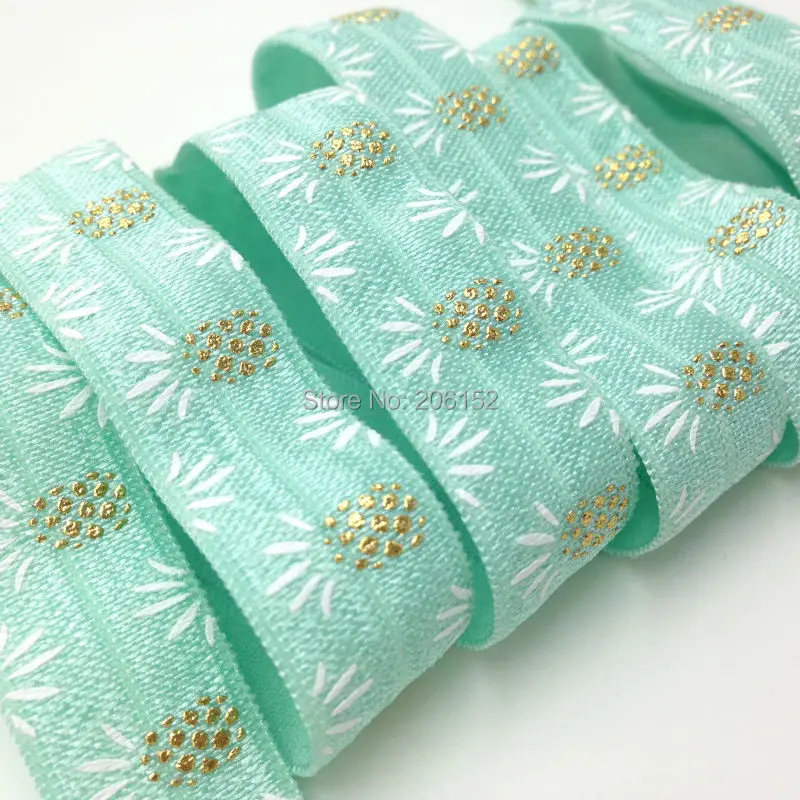 New Arrival!! Pineapple Gold Foil Fold Over Elastic High Quality FOE Elastic Ribbon for DIY Headwear 100Y/Lot Aqua Color
New Arrival!! Pineapple Gold Foil Fold Over Elastic High Quality FOE Elastic Ribbon for DIY Headwear 100Y/Lot Aqua Color