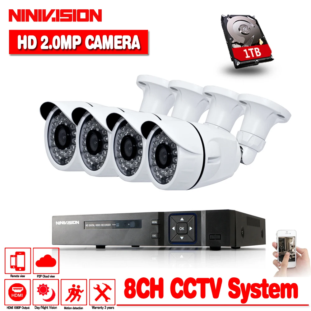 NINNIVISION высокое качество 8CH HD 1080P HDMI DVR 4 шт. 2.0MP CCTV камера система видеонаблюдения