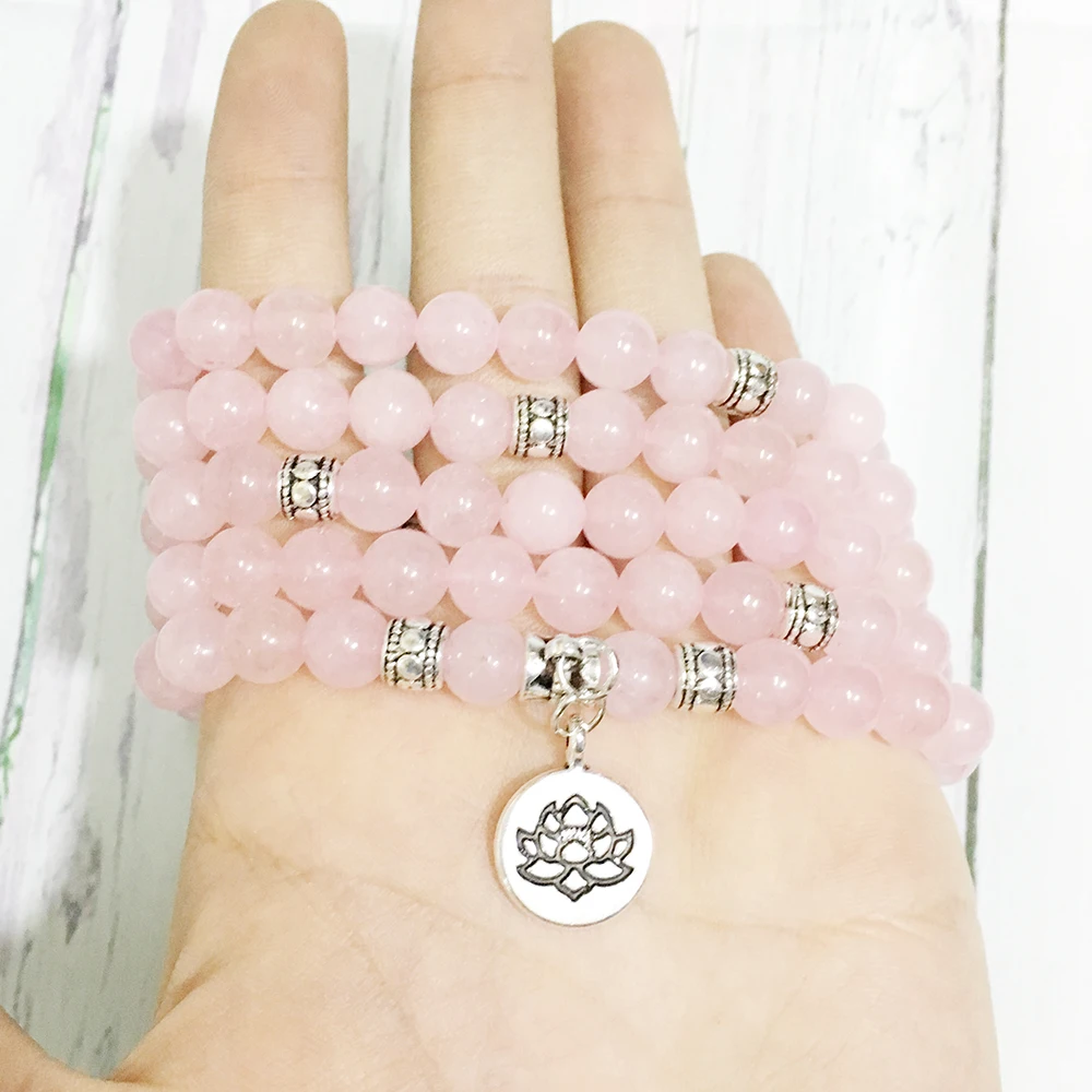 Ruberthen 2019 On Sale Women`s Yogi Bracelet Rose Quarz 108 Mala Trendy Design Lotus Charm Yoga Balance | Украшения и аксессуары