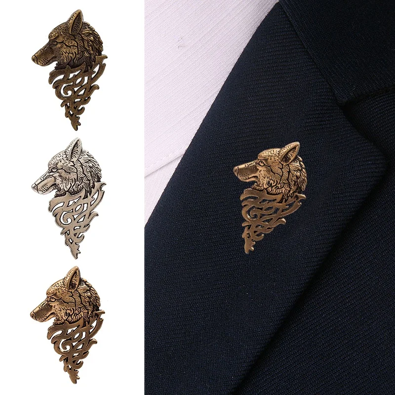 Collar Suit Buckle Retro Brooch Jewelry Domineering Pins Breastpin Head Men's Sale Pin Wolf | Украшения и аксессуары