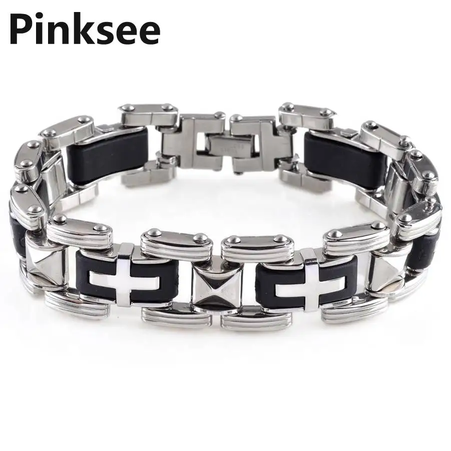 New Hot Men Cross 316L Stainless Steel Black Rubber Bracelet Bangle Wristband Jewelry 8" high Quality Gift Drop Free
New Hot Men Cross 316L Stainless Steel Black Rubber Bracelet Bangle Wristband Jewelry 8" high Quality Gift Drop Free