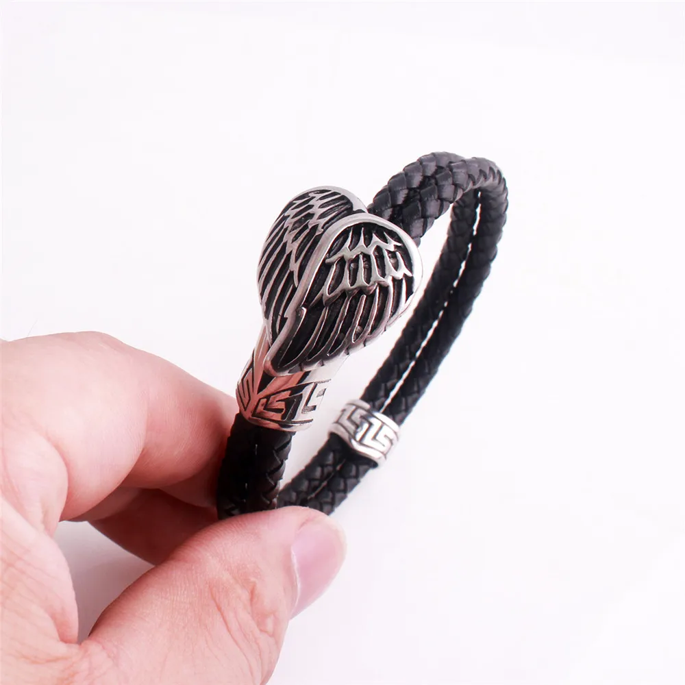 Men Punk 316L Stainless Steel Heart-Shaped Black Genuine Leather Bracelets Punk Wing Clasp Wrap Bracelet
Men Punk 316L Stainless Steel Heart-Shaped Black Genuine Leather Bracelets Punk Wing Clasp Wrap Bracelet