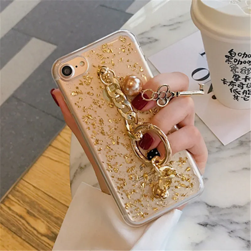 Для iPhone 6 6S 7 8 Plus X XS MAX XR Новая роскошная модная блестящая золотая фольга брелок