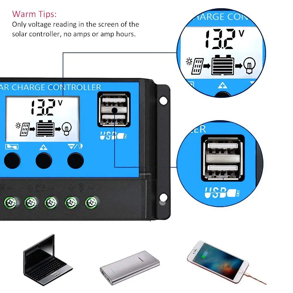 50A 12V 24V Auto Solar Charge Controller PWM Controllers LCD Dual USB 5V Output Solar Panel PV Regulator
50A 12V 24V Auto Solar Charge Controller PWM Controllers LCD Dual USB 5V Output Solar Panel PV Regulator