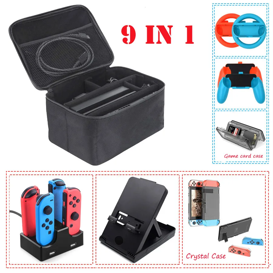 9 In 1 Kit Big Protective Case Storage Bag For Nintendo Switch Console Charger Handgrips& Steering Wheels Crystal Shell Stand
9 In 1 Kit Big Protective Case Storage Bag For Nintendo Switch Console Charger Handgrips& Steering Wheels Crystal Shell Stand