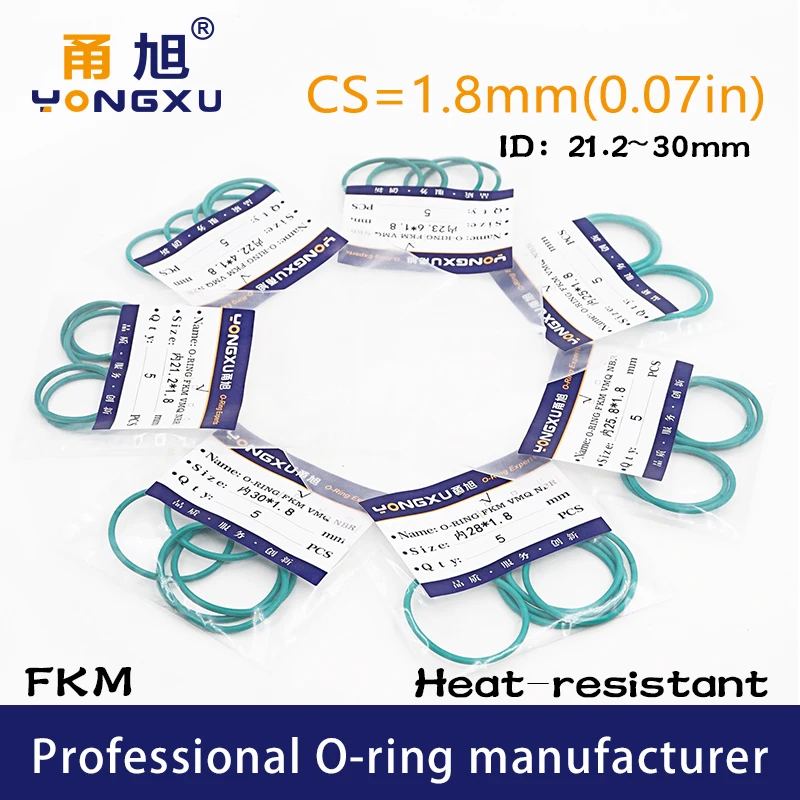 5PCS/lot Green Fluorine Rubber FKM O-rings Seals CS1.8mm ID21.2/22.4/23.6/25/25.8/26.5/28/30*1.8mm ORing Seal Gasket Ring Washer
5PCS/lot Green Fluorine Rubber FKM O-rings Seals CS1.8mm ID21.2/22.4/23.6/25/25.8/26.5/28/30*1.8mm ORing Seal Gasket Ring Washer