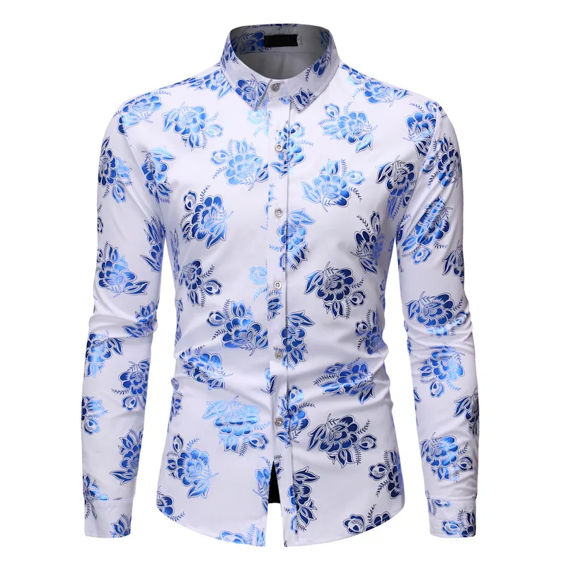 Men's Prom White Blue Floral Print Slim Fit Long Sleeve Button Down Dress Shirts 2021 Brand New Business Casual Men Shirt Camisa
Men's Prom White Blue Floral Print Slim Fit Long Sleeve Button Down Dress Shirts 2021 Brand New Business Casual Men Shirt Camisa