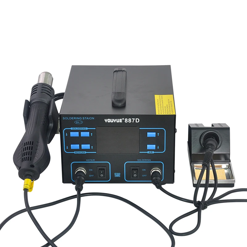 887D 750W Rework Soldering Station Thermoregulator Soldering Iron Hot Air Desoldering Gun Welding Tool Kit
887D 750W Rework Soldering Station Thermoregulator Soldering Iron Hot Air Desoldering Gun Welding Tool Kit