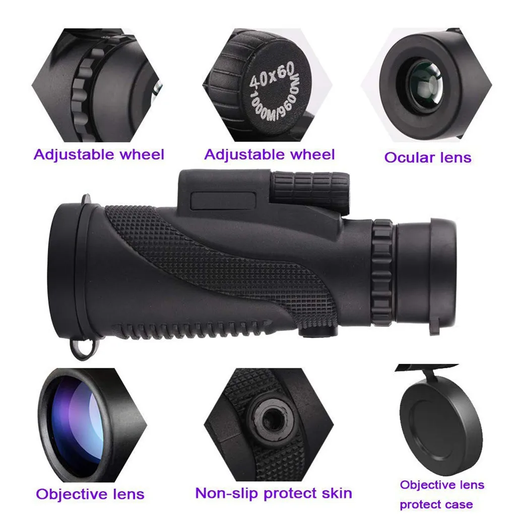40X60 Zoom HD Dual for Focus Optical Prism Monocular Telescope Lens Tripod Clip for Smart Phones Photograph Adjustable
40X60 Zoom HD Dual for Focus Optical Prism Monocular Telescope Lens Tripod Clip for Smart Phones Photograph Adjustable