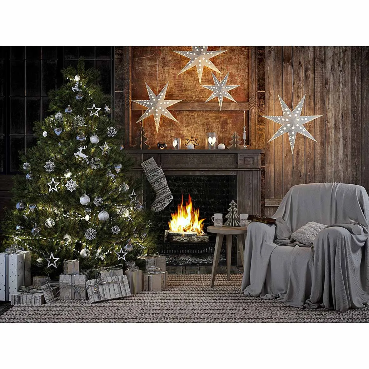 Фон для фотосъемки Allenjoy с изображением рождественской елки серебряного дерева и