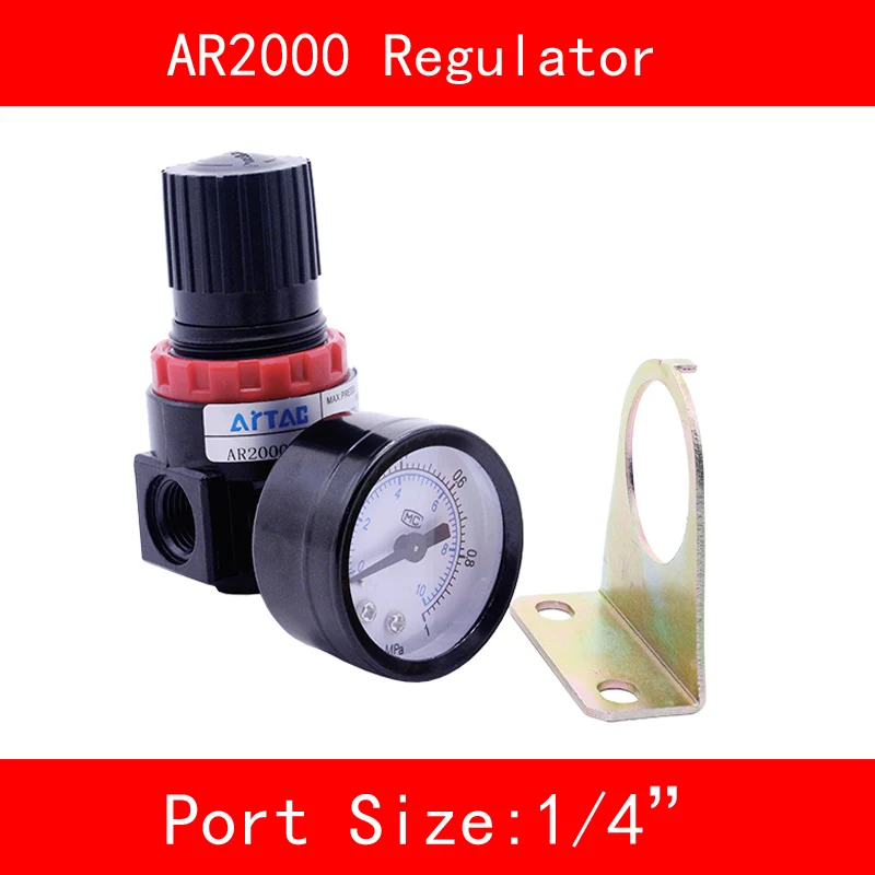 AR2000 Pressure Regulator 1/4" BSPT with Gauge and Bracket 1000L/min Pneumatic Parts Air Control Compressor Relief Regulating
AR2000 Pressure Regulator 1/4" BSPT with Gauge and Bracket 1000L/min Pneumatic Parts Air Control Compressor Relief Regulating