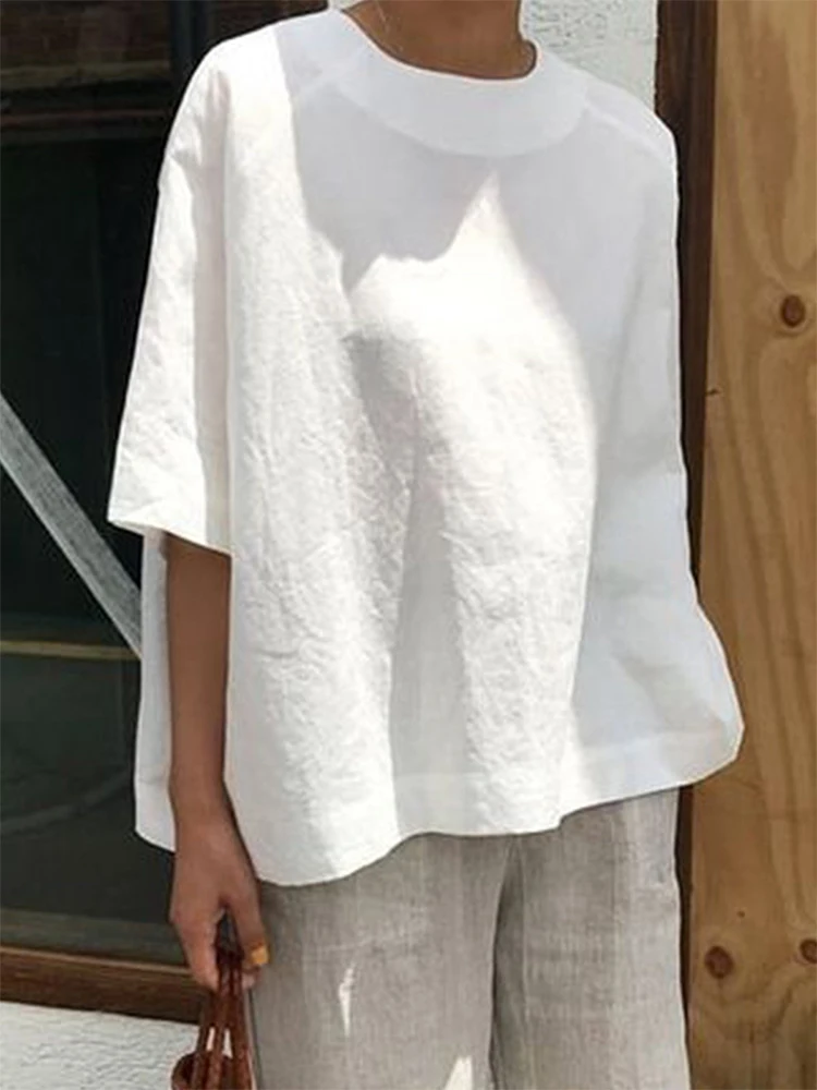 Solid Cotton Linen T-Shirt Causal O-Neck Half Sleeve Shirts Plus Size Loose Women Tee Shirt Simple Women Summer Tops 2019
Solid Cotton Linen T-Shirt Causal O-Neck Half Sleeve Shirts Plus Size Loose Women Tee Shirt Simple Women Summer Tops 2019