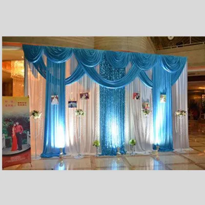 

3*4m Wedding Party Ice Silk Fabric Drapery White Tiffany Blue Color With Swag Stage Prop Fashion Drape Curtain Backdrop