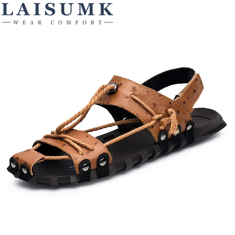 2020 LAISUMK Men Genuine Leather Sandals Shoes Closed Toe Leather Male Sandal Summer Beach Men Shoes Flats Men Sandals
2020 LAISUMK Men Genuine Leather Sandals Shoes Closed Toe Leather Male Sandal Summer Beach Men Shoes Flats Men Sandals