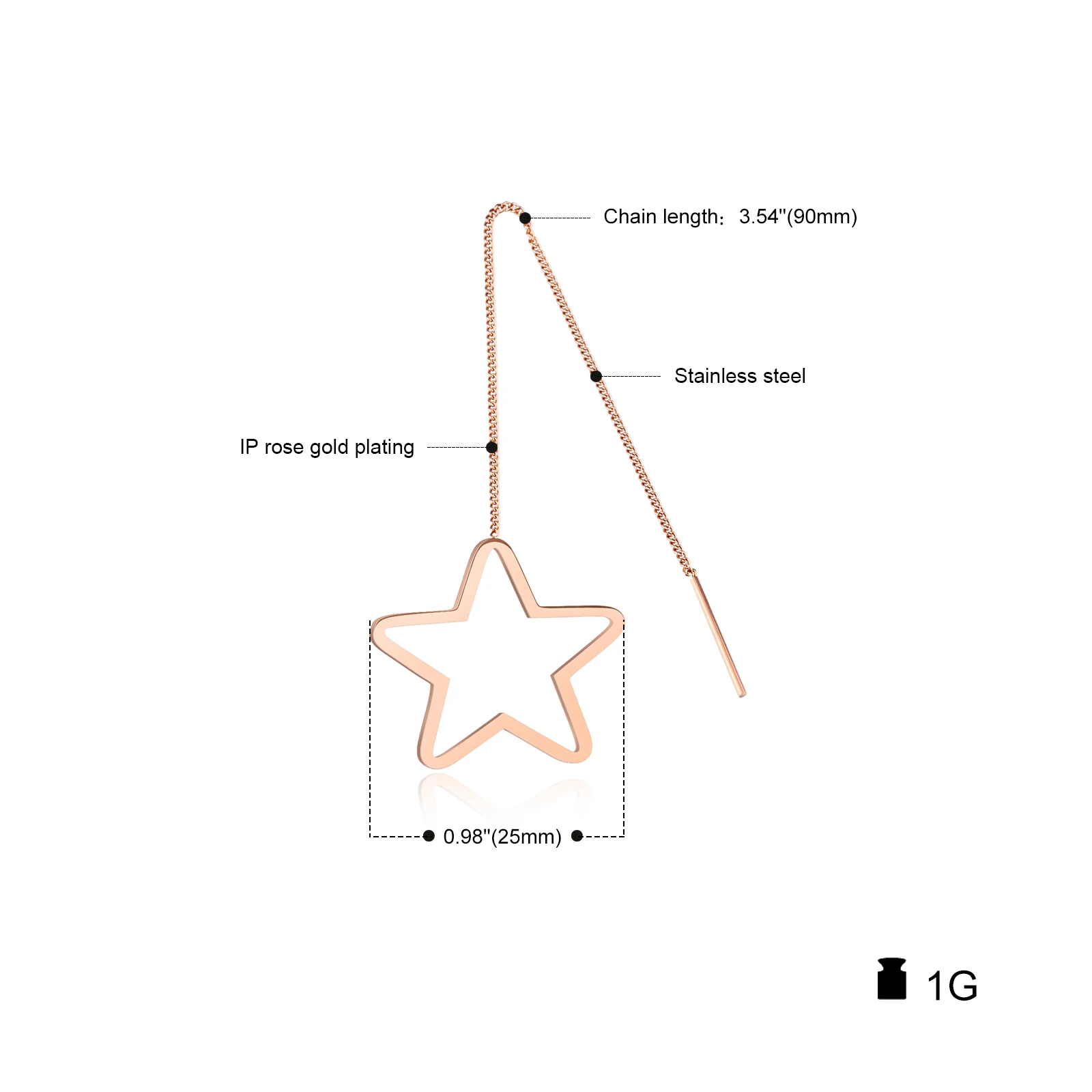 Women's Drop & Dangle Long Earrings Rose Gold color Stainless Steel Simple Star Design Dangle Jewelry Gift Anti allergy
Women's Drop & Dangle Long Earrings Rose Gold color Stainless Steel Simple Star Design Dangle Jewelry Gift Anti allergy