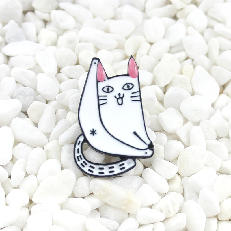 Эмалированная булавка Cat forever белая брошь в виде мультяшного кота ленивый лежа на