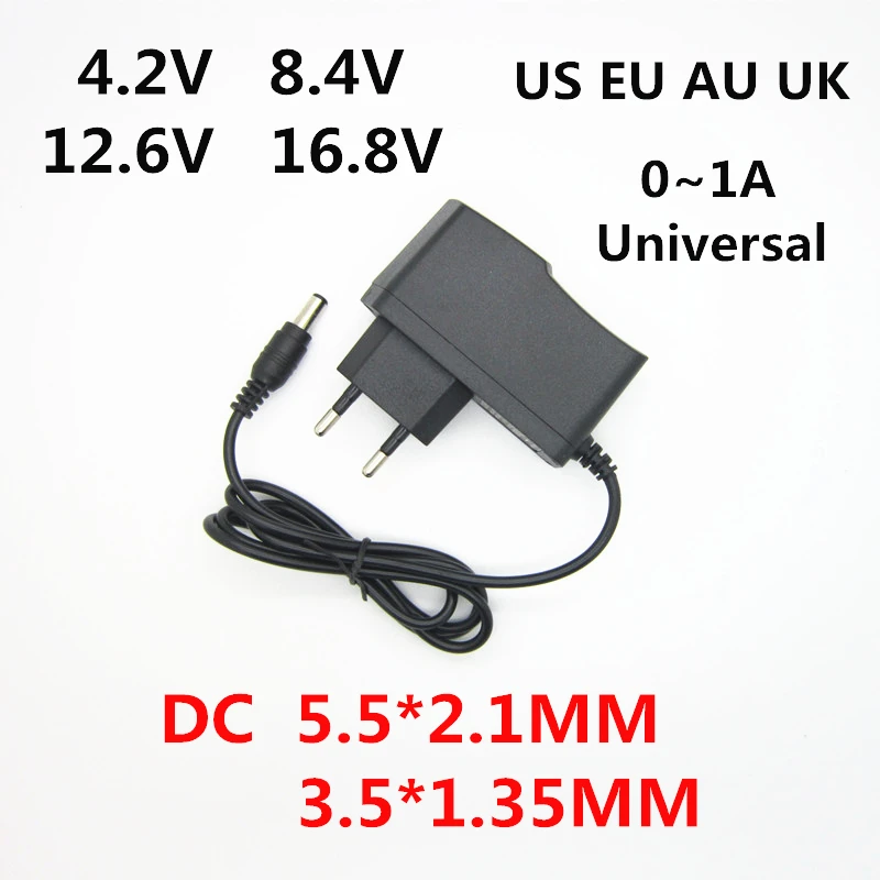 AC 100-240V DC 4.2V 8.4V 12.6V 16.8V 1A for 18650 Lion Lithium Battery Charger Power Adapter 4.2 8.4 12.6 16.8 V Volt 1000MA - купить по