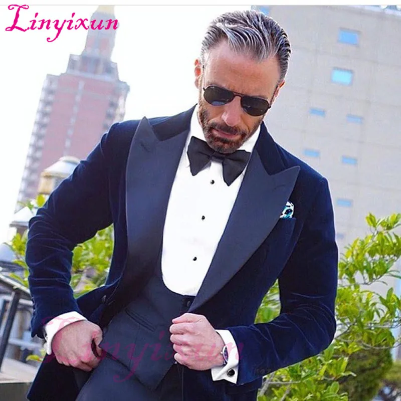 Linyixun 2018 Новый самые последние модели брюк для костюма Королевский синий бархат