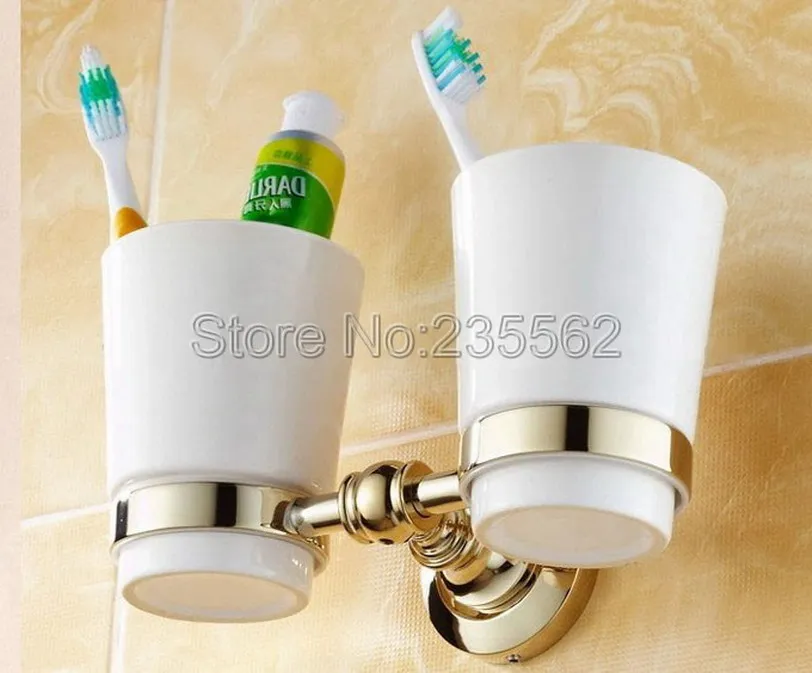 Wall Mounted Luxury Gold Color Brass Bathroom Toothbrush Holder Set Bathroom Accessory Double Ceramic Cup Lba138
Wall Mounted Luxury Gold Color Brass Bathroom Toothbrush Holder Set Bathroom Accessory Double Ceramic Cup Lba138