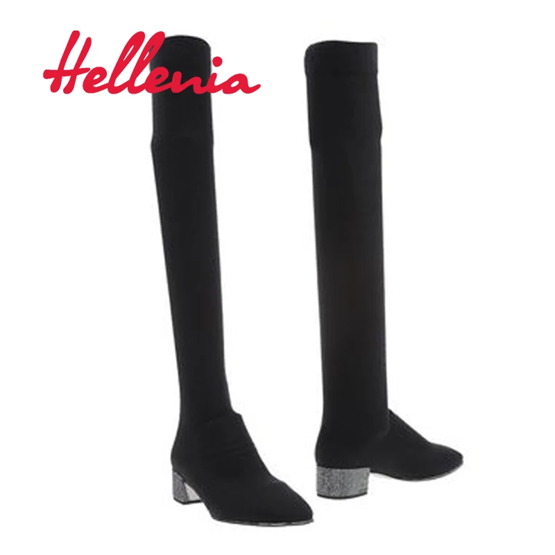 Хит продаж женские зимние сапоги Hellenia выше колена модные на каблуке Осенние