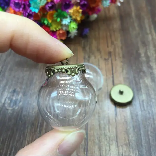 

NEW 50sets/lot 25*15mm glass globe with antique bronze findings set glass bubble DIY vial pendant Charm wide opening Bottle