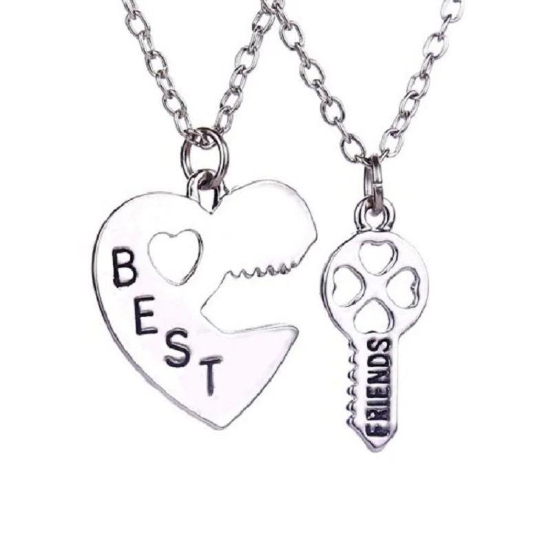 Fashion 2Pcs/Set Cordate Jewelry Best Friends Forever Necklace Key Heart shaped Lock Pendants Couple Gift | Украшения и