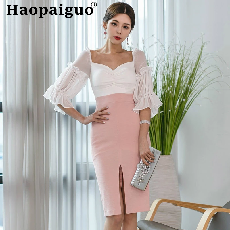 Chiffon Patchwork Casual Pink Dress for Women Empire Lantern Sleeve Bodycon Sexy Dress Women Contrast Wrap Ladies Summer Dress
Chiffon Patchwork Casual Pink Dress for Women Empire Lantern Sleeve Bodycon Sexy Dress Women Contrast Wrap Ladies Summer Dress