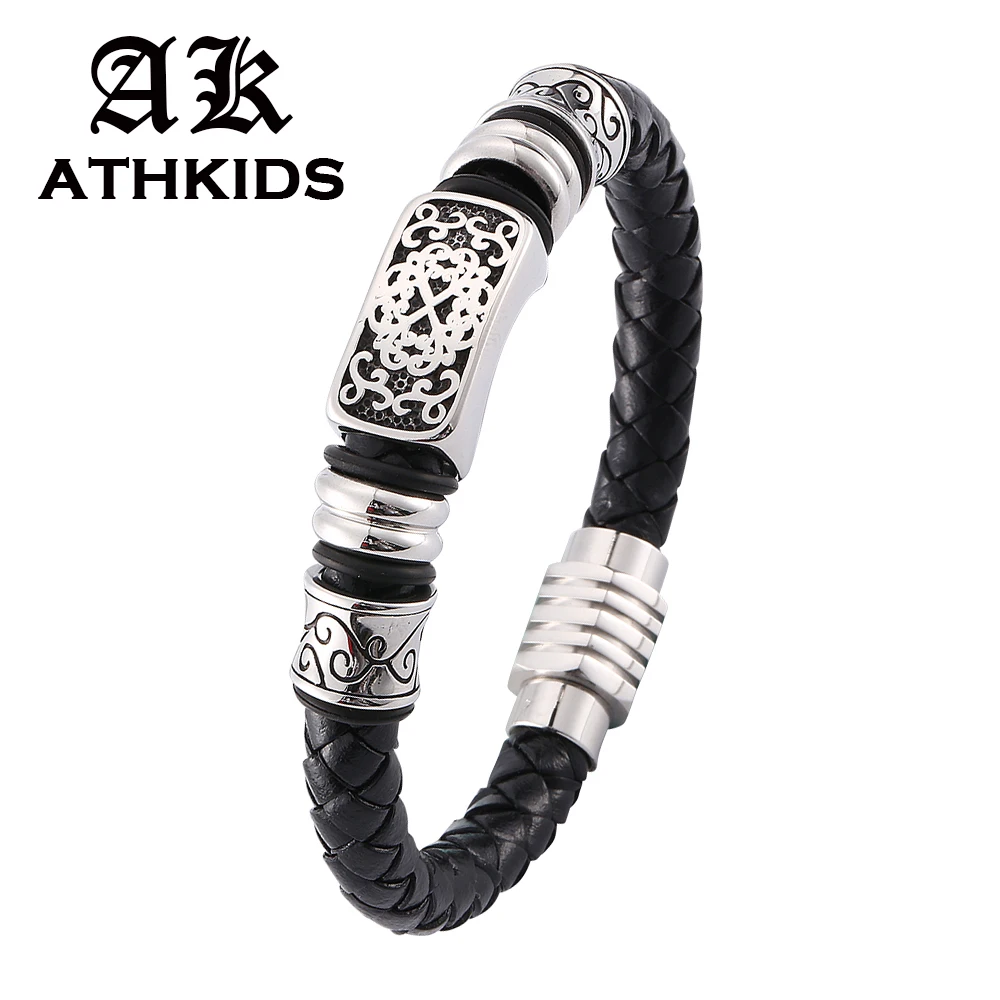 Punk Men Black Leather Bracelet Charms Stainless steel Accessories Bracelets with Strong Magnet Clasp Male jewelry Gifts PD0117
Punk Men Black Leather Bracelet Charms Stainless steel Accessories Bracelets with Strong Magnet Clasp Male jewelry Gifts PD0117