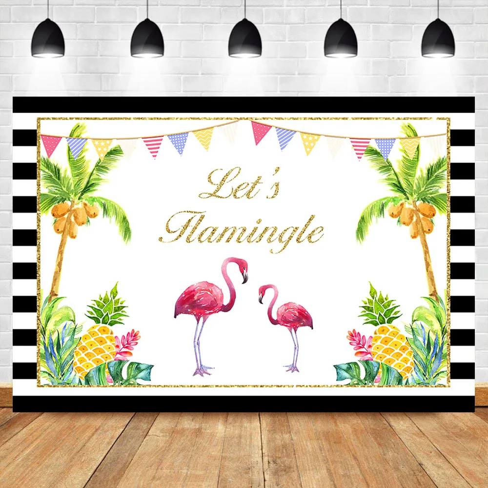 Let's Flamingo фон для дня рождения летний тропический кокосовое дерево ананас фото
