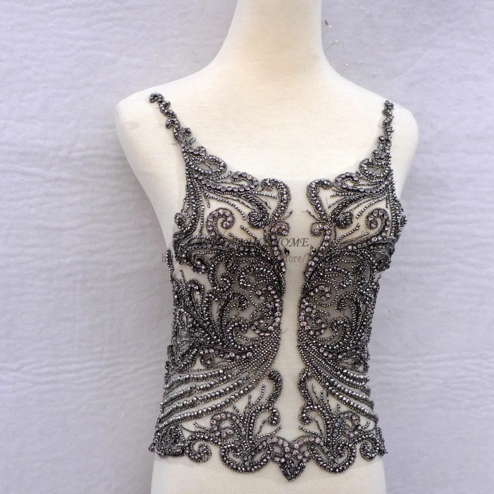 Новая тяжелая кружевная нашивка-Стразы ручной работы серого/серебряного цвета La Beauty, 1 шт., аксессуары для свадебного платья 47x45 см