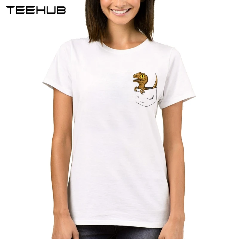 TEEHUB 2018 новые карманные Raptor женская футболка с рисунком динозавра в кармане топы