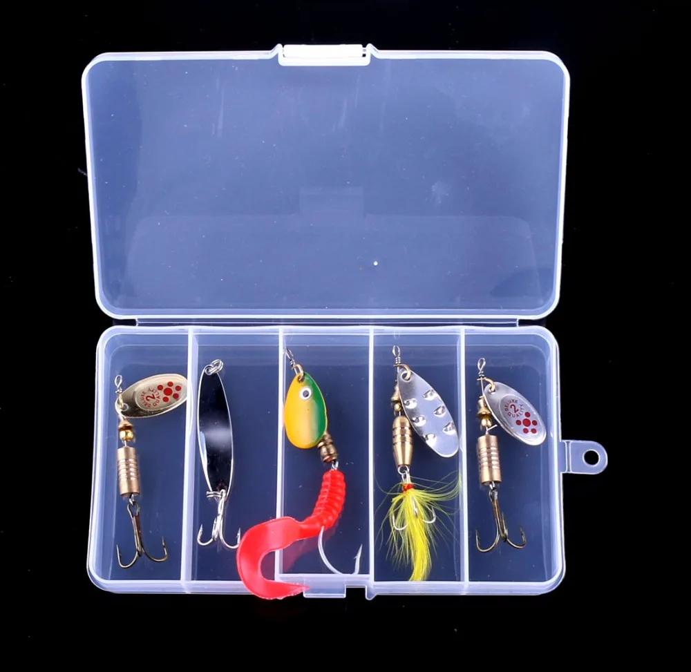 5Pcs Box Mixed Fishing Lures Set Kit Metal Spoon Lures Hard Artificial Baits Spinner Bait Pesca Fishing Tackles
5Pcs Box Mixed Fishing Lures Set Kit Metal Spoon Lures Hard Artificial Baits Spinner Bait Pesca Fishing Tackles