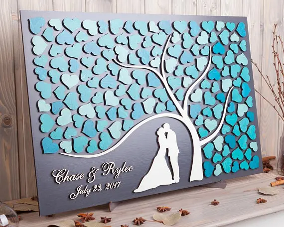 

Индивидуальная деревенская 3D Свадебная Гостевая книга, альтернативный знак с сердечками дерева, индивидуальный Свадебный декор, деревянны...