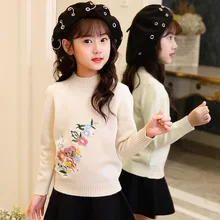 2018 свитер с вышивкой для девочек зимняя одежда цветочным