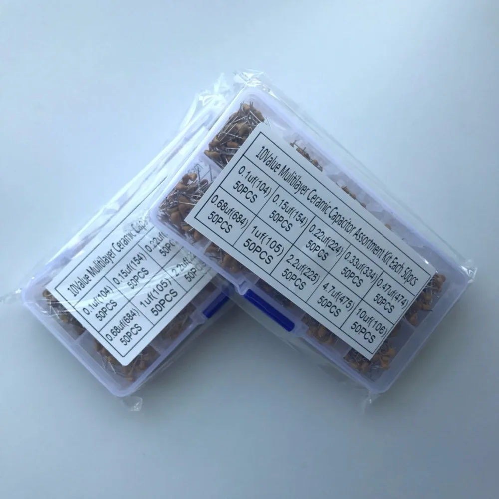 10 Values 500pcs 0.1uF~10uF ( 104~106 ) Multilayer / Monolithic Ceramic Capacitor Assorted kit with storage box
10 Values 500pcs 0.1uF~10uF ( 104~106 ) Multilayer / Monolithic Ceramic Capacitor Assorted kit with storage box