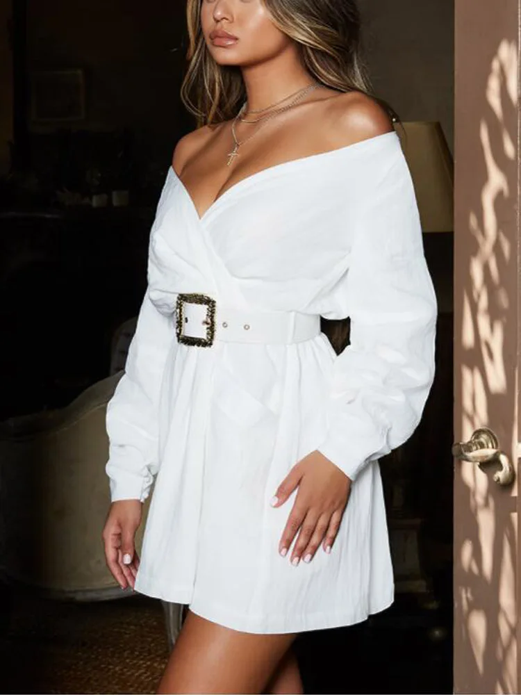 2019 women cotton white Off shoulder lantern sleeve wrap dress belt sexy dress Autumn summer v neck dress vestidos with pocket
2019 women cotton white Off shoulder lantern sleeve wrap dress belt sexy dress Autumn summer v neck dress vestidos with pocket
