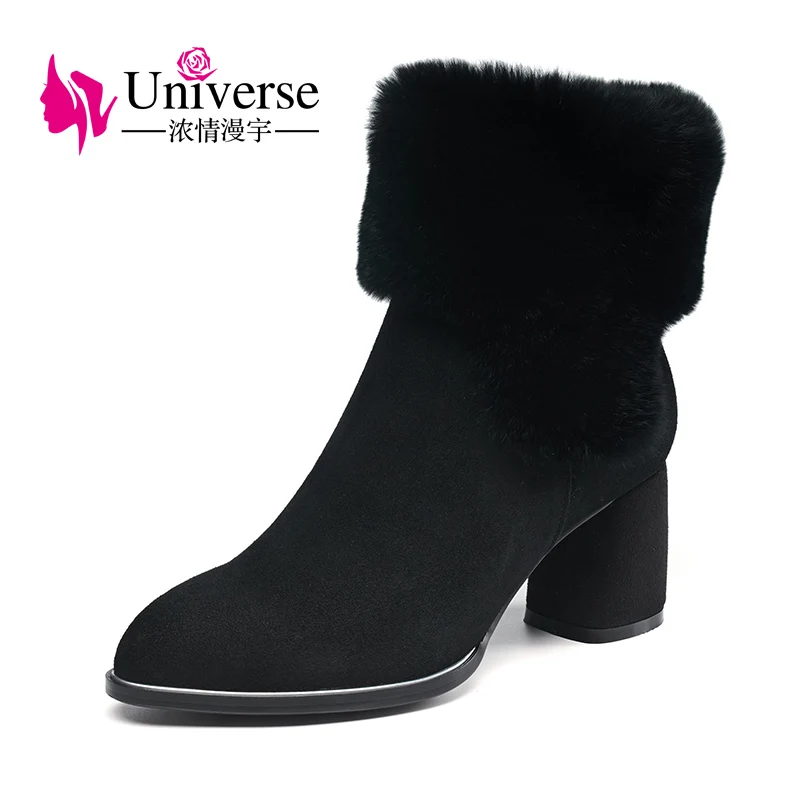 Universe real fur women winter ankle boots kid suede upper shoes chunky heel black boots for ladies G238
Universe real fur women winter ankle boots kid suede upper shoes chunky heel black boots for ladies G238