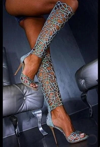 Luxury Blue Crystal Embellished Over Knee Boots Womens Peep Toe Cut-out Gladiator Sandals Boots Ladies Heels Dress Shoes
Luxury Blue Crystal Embellished Over Knee Boots Womens Peep Toe Cut-out Gladiator Sandals Boots Ladies Heels Dress Shoes
